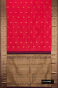 Red Dual Tone Kanchipuram Silk Saree with Checked design on the body and Zari Border.  displayed on a mannequin