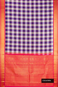 Multi Dual Tone Kanchipuram Silk Saree with Checked design on the body and Zari Border.  displayed on a mannequin