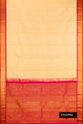 Sandal Dual Tone Kanchipuram Silk Saree with Checked design on the body and Zari Border.  displayed on a mannequin
