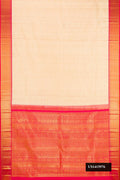 Sandal Dual Tone Kanchipuram Silk Saree with Checked design on the body and Zari Border.  displayed on a mannequin