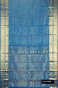 Royal Blue Dual Tone Kanchipuram Silk Saree with Zari Brocade on the body and Fancy Border.  displayed on a mannequin