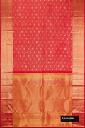 Red Dual Tone Kanchipuram Silk Saree with Zari Brocade on the body and Zari Border.  displayed on a mannequin