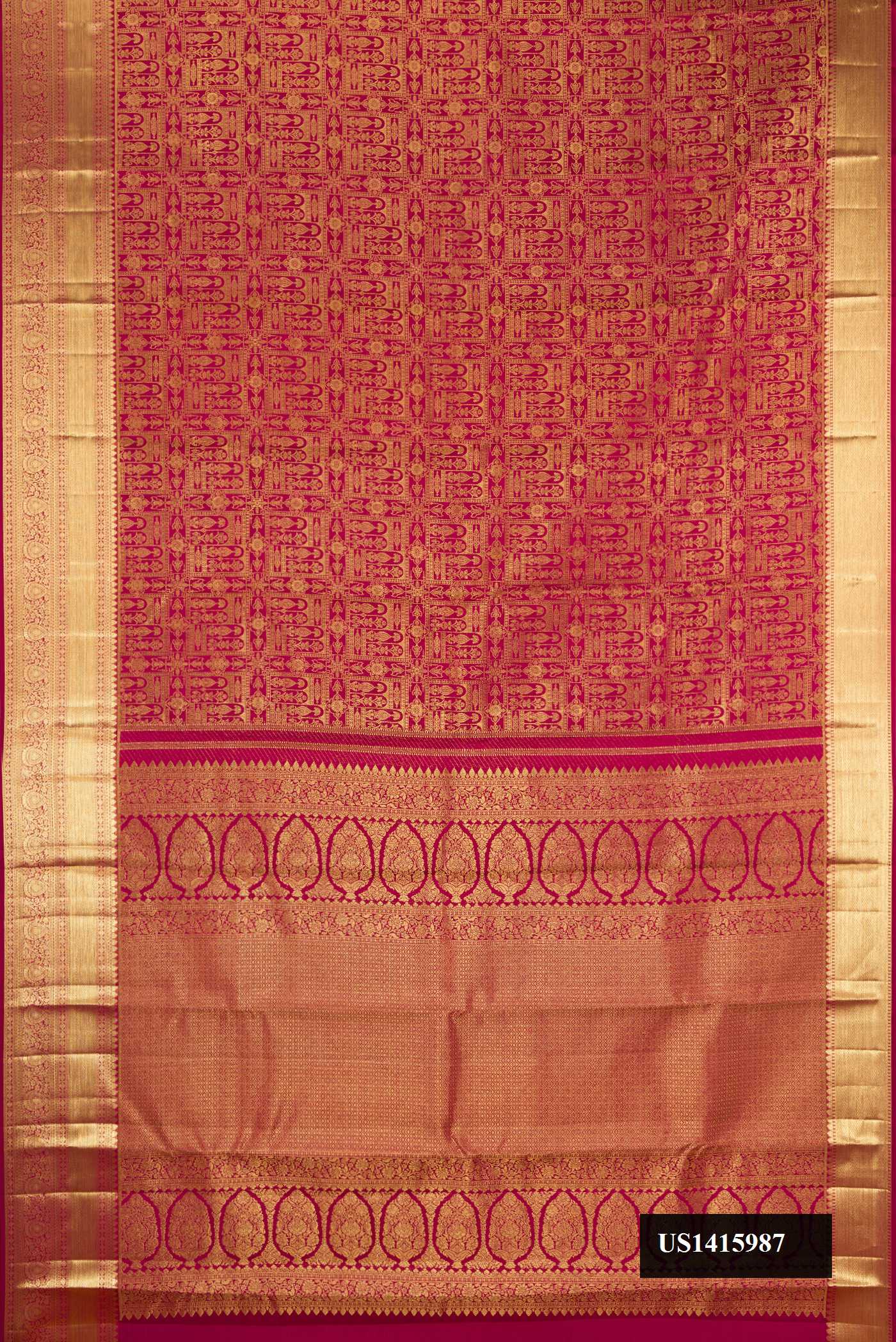 Maroon Dual Tone Kanchipuram Silk Saree with Zari Brocade on the body and Zari Border.  displayed on a mannequin