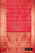 Dark Pink Dual Tone Kanchipuram Silk Saree with Zari Brocade on the body and Zari Border.  displayed on a mannequin