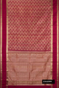 Maroon Dual Tone Kanchipuram Silk Saree with Zari Brocade on the body and Zari Border.  displayed on a mannequin