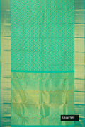 Sea Green Dual Tone Kanchipuram Silk Saree with Zari Brocade on the body and Zari Border.  displayed on a mannequin