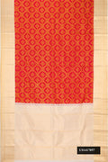 Red Dual Tone Kanchipuram Silk Saree with Zari Brocade on the body and Zari Border.  displayed on a mannequin