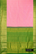 Rose pink Dual Tone Kanchipuram Silk Saree with Zari Brocade on the body and Zari Border.  displayed on a mannequin