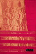 Dark Pink Dual Tone Kanchipuram Silk Saree with Plain Body and Rising Temple Border.  displayed on a mannequin