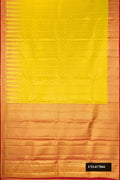 Mehandi Green Dual Tone Kanchipuram Silk Saree with Zari Brocade on the body and Zari Border.  displayed on a mannequin