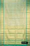 Gold Dual Tone Kanchipuram Tissue Silk Saree with Zari Brocade on the body and Zari Border.  displayed on a mannequin