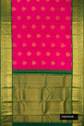 Pink Dual Tone Kanchipuram Silk Saree with Zari Butta on the body and Zari Border.  displayed on a mannequin