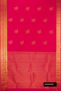Dark Pink Dual Tone Kanchipuram Silk Saree with Zari Butta on the body and Zari Border.  displayed on a mannequin