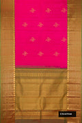 Pink Dual Tone Kanchipuram Silk Saree with Zari Butta on the body and Temple Border.  displayed on a mannequin