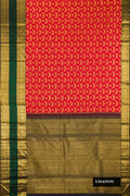 Red Dual Tone Kanchipuram Silk Saree with Zari Brocade on the body and Fancy Border.  displayed on a mannequin