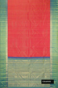 Maroon Dual Tone Kanchipuram Silk Saree with Zari Brocade on the body and Fancy Border.  displayed on a mannequin