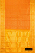 Orange Dual Tone Kanchipuram Silk Saree with Zari Brocade on the body and Fancy Border.  displayed on a mannequin