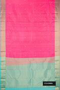 Pink Dual Tone Kanchipuram Silk Saree with Zari Butta on the body and Zari Border.  displayed on a mannequin