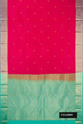 Rani Pink Dual Tone Kanchipuram Silk Saree with Zari Butta on the body and Zari Border.  displayed on a mannequin