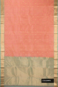 Rose Gold Dual Tone Kanchipuram Silk Saree with Zari Butta on the body and Zari Border.  displayed on a mannequin
