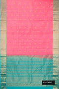 Pink Dual Tone Kanchipuram Silk Saree with Zari Butta on the body and Zari Border.  displayed on a mannequin