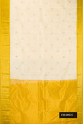 Off White Dual Tone Kanchipuram Silk Saree with Zari Butta on the body and Zari Border.  displayed on a mannequin