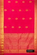 Coral Dual Tone Kanchipuram Silk Saree with Zari Butta on the body and Zari Border.  displayed on a mannequin