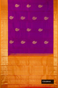 Purple Dual Tone Kanchipuram Silk Saree with Zari Butta on the body and Zari Border.  displayed on a mannequin