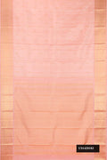 Golden Peach Dual Tone Kanchipuram Silk Saree with Zari Butta on the body and Zari Border.  displayed on a mannequin