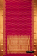 Dark Pink Dual Tone Kanchipuram Silk Saree with Zari Butta on the body and Fancy Border.  displayed on a mannequin