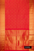 Red Dual Tone Kanchipuram Silk Saree with Zari Brocade on the body and Zari Border.  displayed on a mannequin