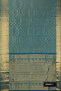 Peacock Blue Dual Tone Kanchipuram Silk Saree with Zari Brocade on the body and Zari Border.  displayed on a mannequin