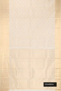 Off White Dual Tone Kanchipuram Silk Saree with Zari Brocade on the body and Zari Border.  displayed on a mannequin