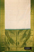 Off White Dual Tone Kanchipuram Silk Saree with Zari Brocade on the body and Zari Border.  displayed on a mannequin