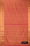 Rose Gold Dual Tone Kanchipuram Silk Saree with Zari Brocade on the body and Zari Border.  displayed on a mannequin
