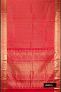 Red Dual Tone Kanchipuram Silk Saree with Zari Brocade on the body and Zari Border.  displayed on a mannequin