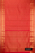 Red Dual Tone Kanchipuram Silk Saree with Zari Brocade on the body and Zari Border.  displayed on a mannequin