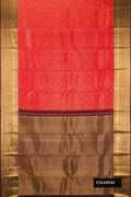 Red Dual Tone Kanchipuram Silk Saree with Zari Brocade on the body and Zari Border.  displayed on a mannequin