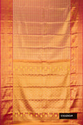 Gold Dual Tone Kanchipuram Tissue Silk Saree with Zari Brocade on the body and Zari Border.  displayed on a mannequin