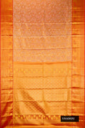 Orange Dual Tone Kanchipuram Tissue Silk Saree with Zari Brocade on the body and Zari Border.  displayed on a mannequin