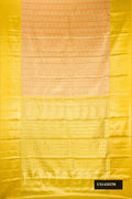 Orange Dual Tone Kanchipuram Tissue Silk Saree with Zari Brocade on the body and Zari Border.  displayed on a mannequin
