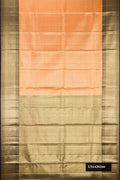 Orange Dual Tone Kanchipuram Tissue Silk Saree with Zari Brocade on the body and Zari Border.  displayed on a mannequin