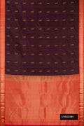 Coffee Brown Dual Tone Kanchipuram Silk Saree with Zari Butta on the body and Zari Border.  displayed on a mannequin
