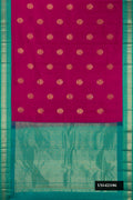 Purple Dual Tone Kanchipuram Silk Saree with Zari Butta on the body and Zari Border.  displayed on a mannequin