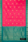 Pink Dual Tone Kanchipuram Silk Saree with Zari Butta on the body and Zari Border.  displayed on a mannequin