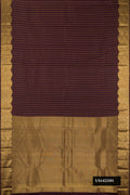 Coffee Brown Dual Tone Kanchipuram Silk Saree with Stripes on the body and Fancy Border.  displayed on a mannequin