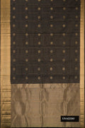 Coffee Brown Dual Tone Kanchipuram Silk Saree with Stripes on the body and Zari Border.  displayed on a mannequin