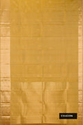 Beige Dual Tone Kanchipuram Silk Saree with Stripes on the body and Zari Border.  displayed on a mannequin