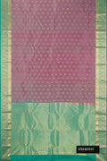 Lavender Dual Tone Kanchipuram Silk Saree with Zari Butta on the body and Zari Border.  displayed on a mannequin