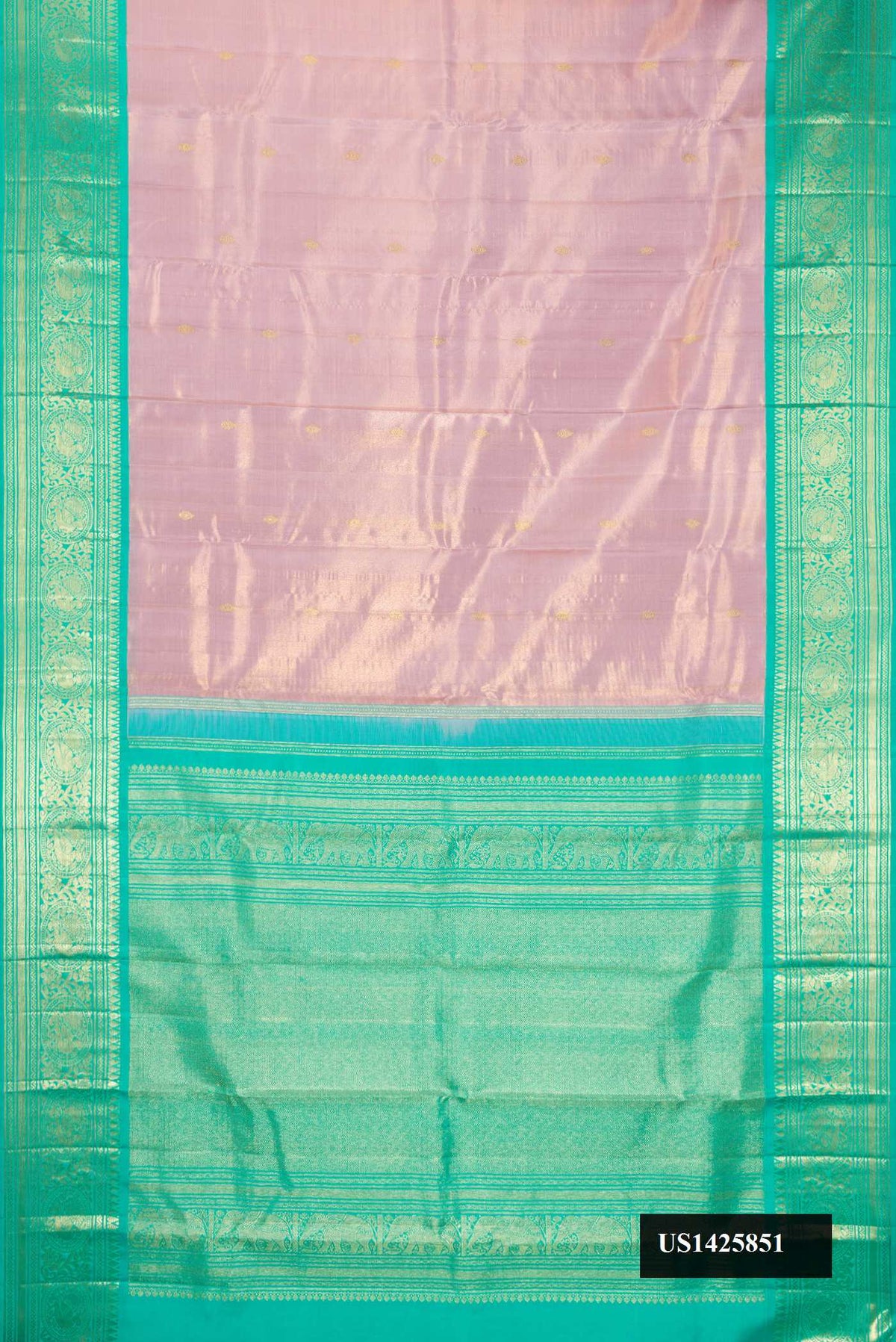 Pink Dual Tone Kanchipuram Tissue Silk Saree with Zari Brocade on the body and Zari Border.  displayed on a mannequin